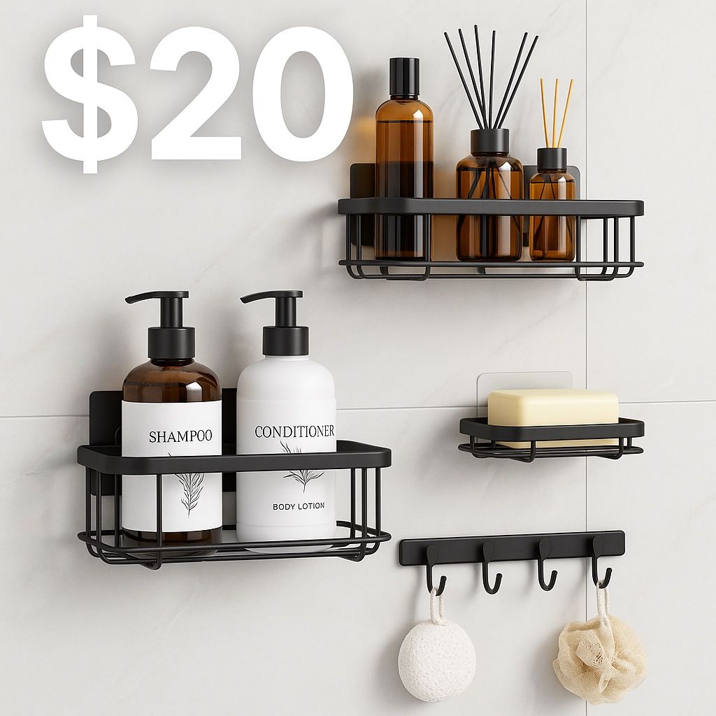 Wall-Mounted Bathroom Organizer Set – $20 (Full Set)