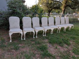 10 vintage Queen Anne style dining chairs, painted off-white