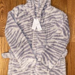 UGG Aarty Plush Robe Cloudy Grey Zebra Sz Medium NEW