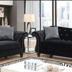 Brand New Plush Sofa & Loveseat Set (black, pillows included)