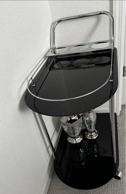 Elegant Black & Chrome 3-Tier Bar Cart / Serving Trolley with Decorative Vases