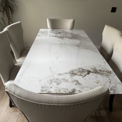 Dining Table with 6 Chairs (Marble-look top)