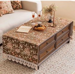 Luxury Chenille Coffee Table Cover, 23.7"x 63", Brown Floral