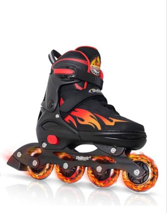 Nattork Adjustable Inline Skates for Kids Adults, Indoor and Outdoor Blades Roller Skates with 8 Light Up Wheels for Boys Girls Aged 4-16, Adult Women