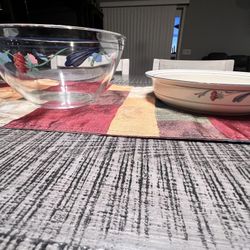 Set: Lenox Vintage Porcelain Chinastone Bowl & Matching Clear Medium flower Glass Bowl