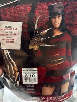 New, Women’s Freddy Krueger Costume size Medium. Includes Sweater dress, Glove and Hat