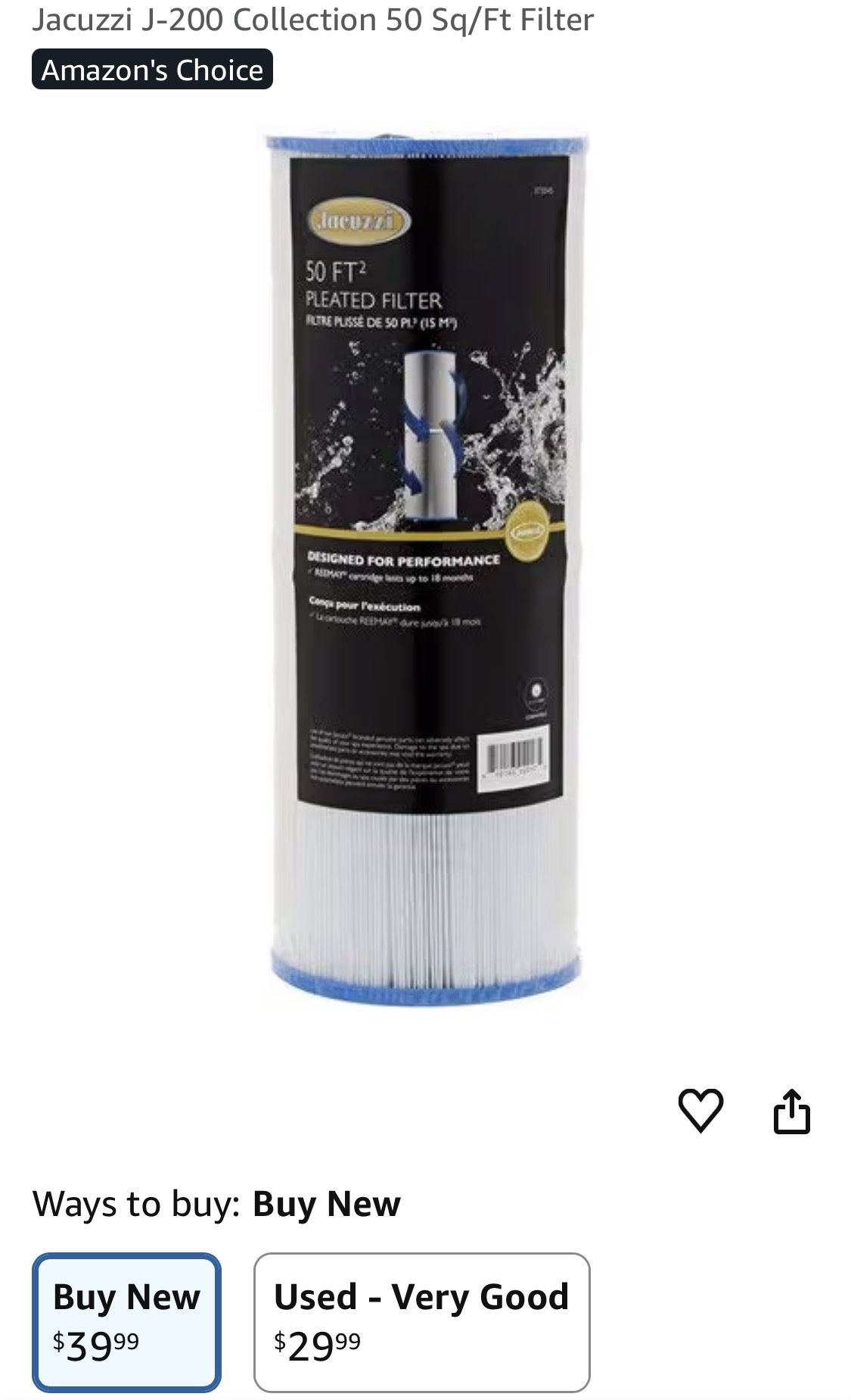 New Spa, Pool, Filter Replacement, Brand Jacuzzi