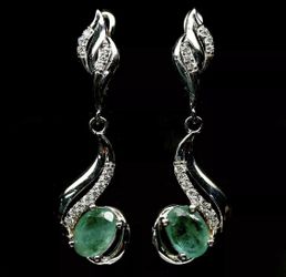 925 sterling silver green emerald and white cz dangle earrings