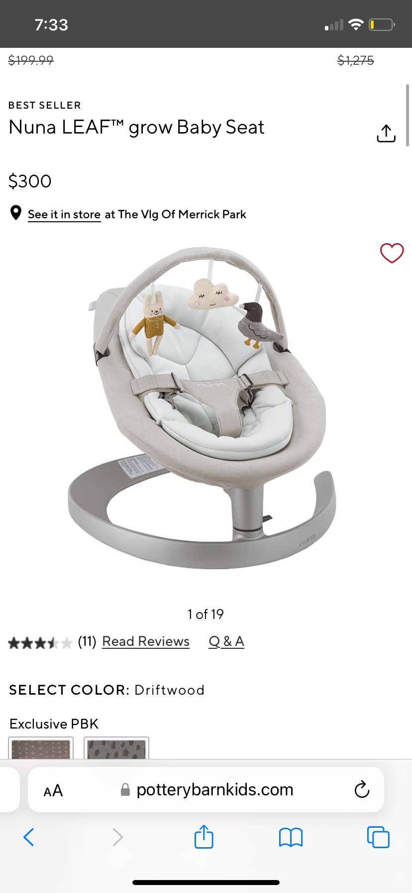 NUNA Leaf Grow Baby Seat In Driftwood pottery Barn Kids