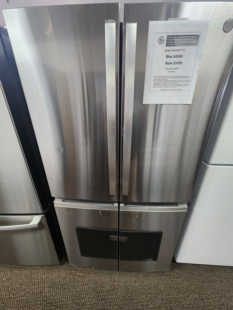 Profile 28 cu.ft Quad Door Bottom Freezer Refrigerator Fingerprint Resistant Stainless w/Dual-Dispense AutoFill Pitcher