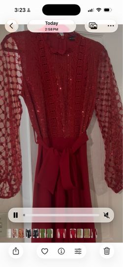 Burgundy Sequin Wide-Leg Jumpsuit – Size Large