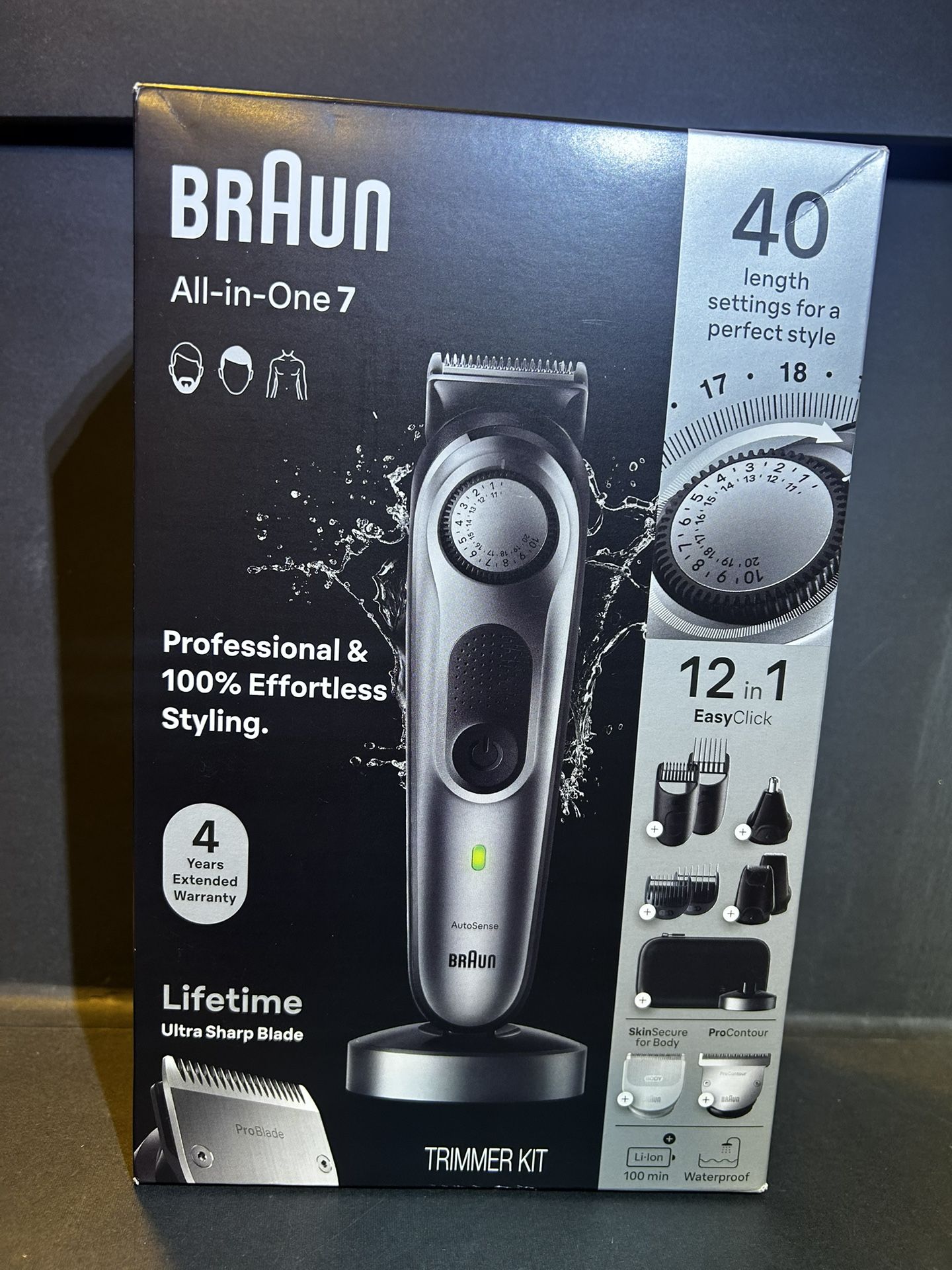 Braun All-in-One Men's Shaving Kit Series 7 7440, 12-in- 1 Beard, Face, Nose, Ear Trimmer, Hair Clippers, Body Groomer and Manscaping + Travel Case + 