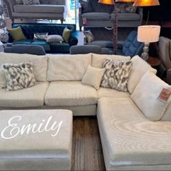 Beautiful 3-Pc Corduroy Sectional Sofa With Storage Ottoman