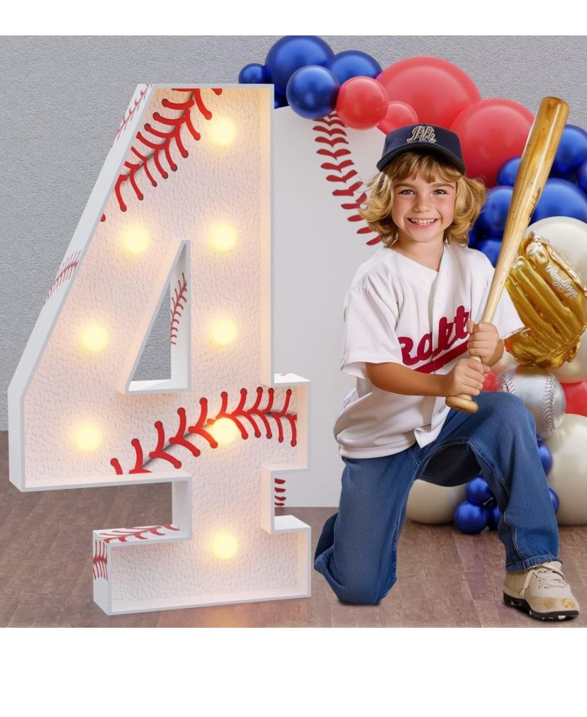  Baseball Birthday Decorations: 3ft Large Party Decor Big Light Up Cardboard Number 4