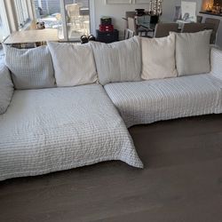 Contemporary Sofa With Double Wide Chaise Neutral Earth Tones - Total Length 120" -  60" Deep Chaise
