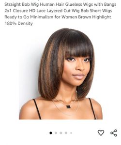 Straight Bob Wig Human Hair Glueless Wigs with Bangs