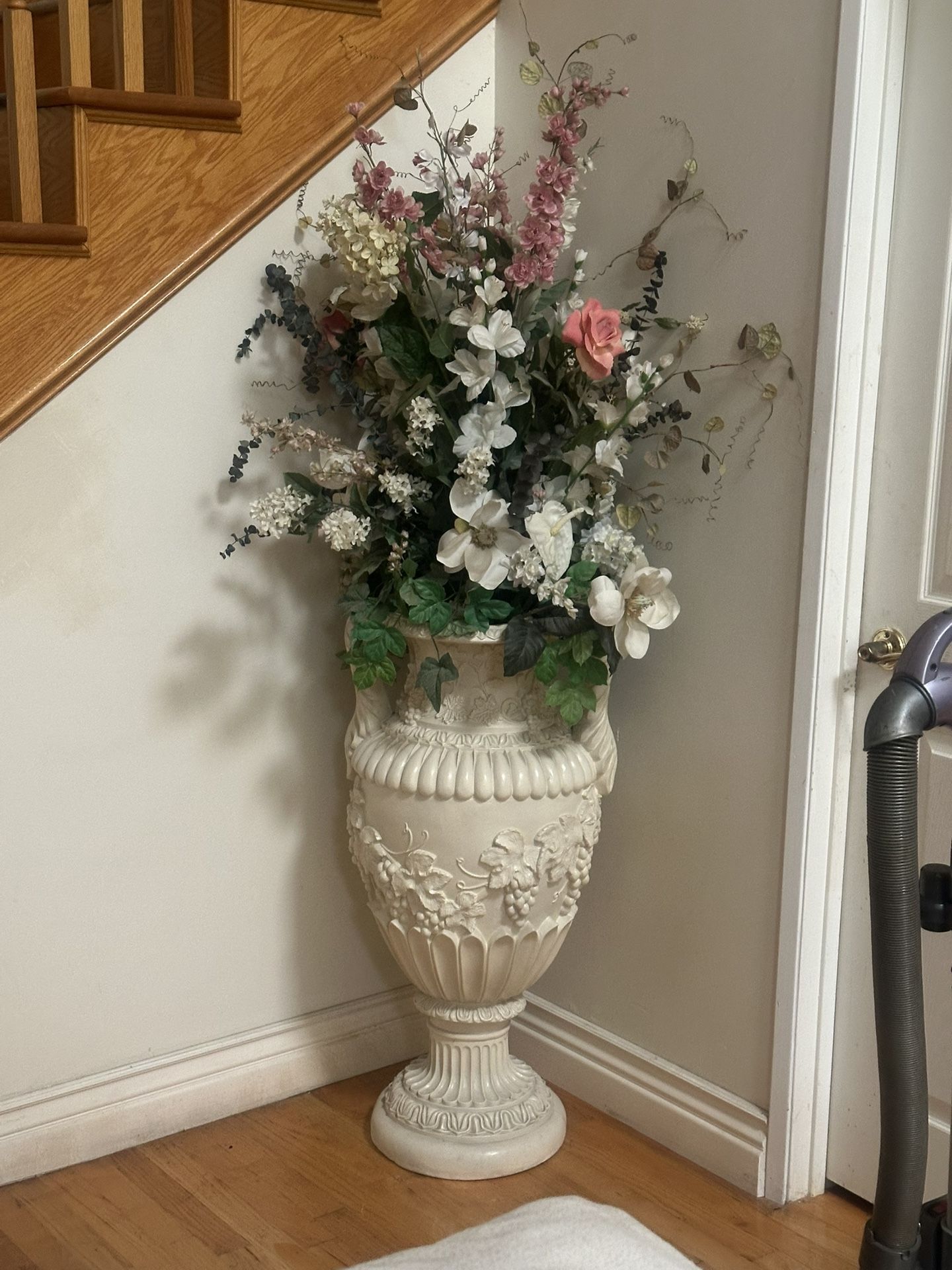 Silk Flower Arrangement In A Beautiful 3 Feet High Sculptured Vase
