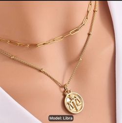 Two golden zodiac double sided stainless high-quality elegant necklace steel