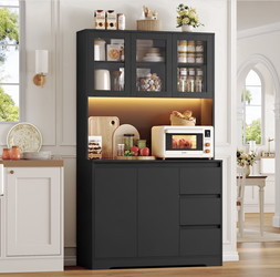 Black Cabinet with Adjustable shelf, Charging Station & LED Light