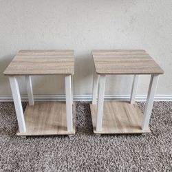 Set of 2 Beige/Cream Small Wooden Side/End Tables/Nightstands/Plant Stand with Shelf