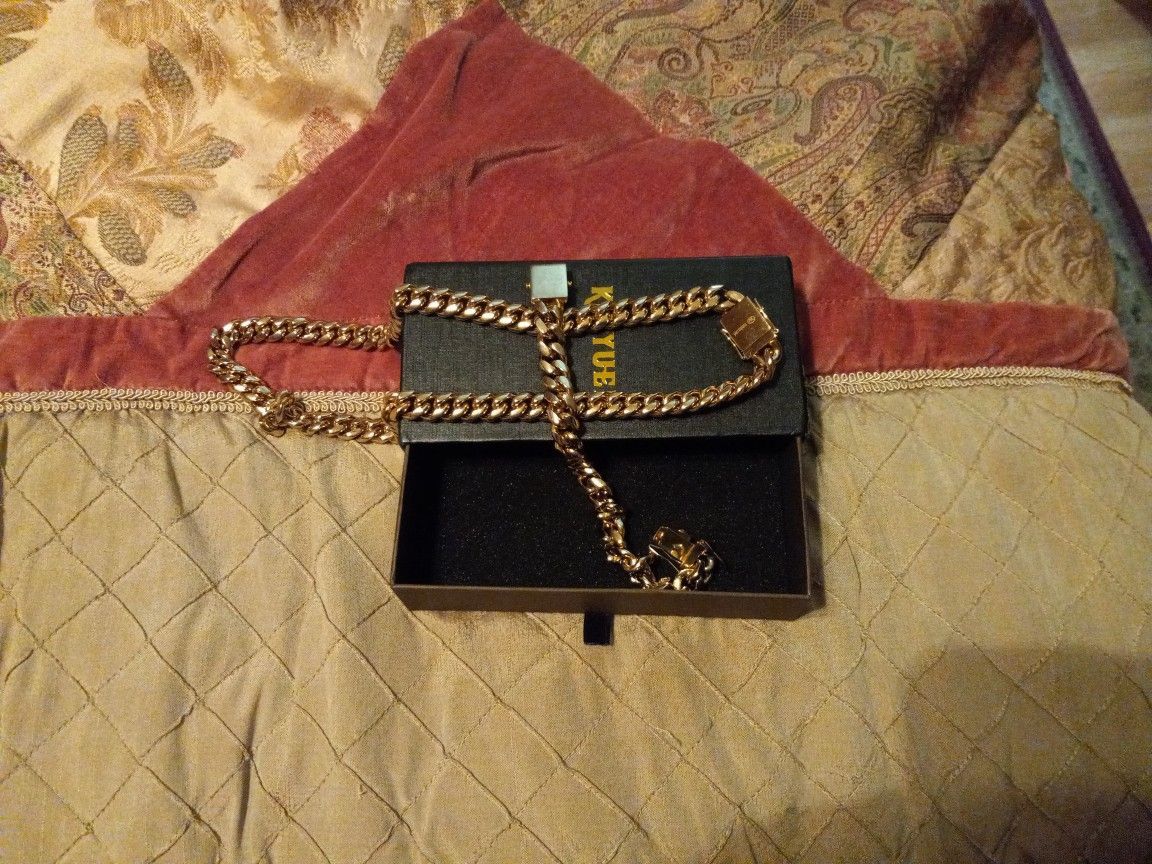 Men Cuban Link Set/necklace &bracelet Gold Plated