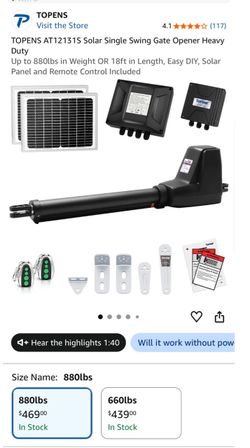 Solar Dual Swing Gate Opener TOPENS AT12131S