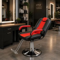 Professional Black & Red Reclining Barber Chair  w/ Hydraulic Pump [NEW IN BOX] **Retails For $280