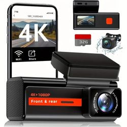 4k+1080P Dual Dash Camera for Cars, WiFi Mini Car Camera,1.47" Display Dashcam