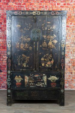 Large Rustic Painted Chinese Cabinet - Solid Wood - Delivery Available