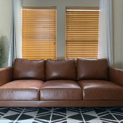 Abbyson Living Mid-Century Modern Premium Top Grain Leather Sofa, Camel