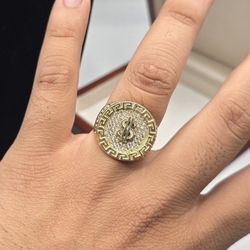 Solid 10kt Gold Money Sign Greek Ring Anillo Solido De Oro 10k Diseño Griego
