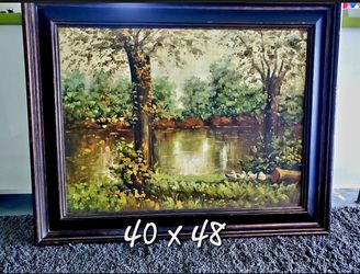 Framed Forest Landscape Oil Painting 40x48
