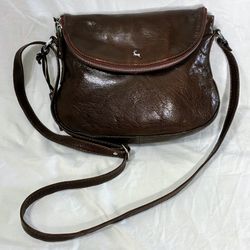 Ashwood genuine leather crossbody/shoulder bag deep brown glossy pockets 