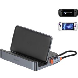 Steam Deck Dock, Baseus 6-in-1 Docking Station for Steam Deck/ROG Ally X/Legion Go with HDMI 2.0 4K@60Hz, Gigabit Ethernet, Adjustable Stand Design, 1