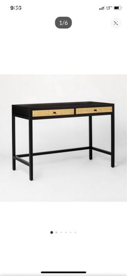 Caned Front Desk With Drawers Color Black