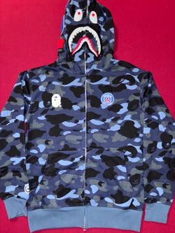 Bape x PSG Blue Camo Shark Full-Zip Hoodie (Large)