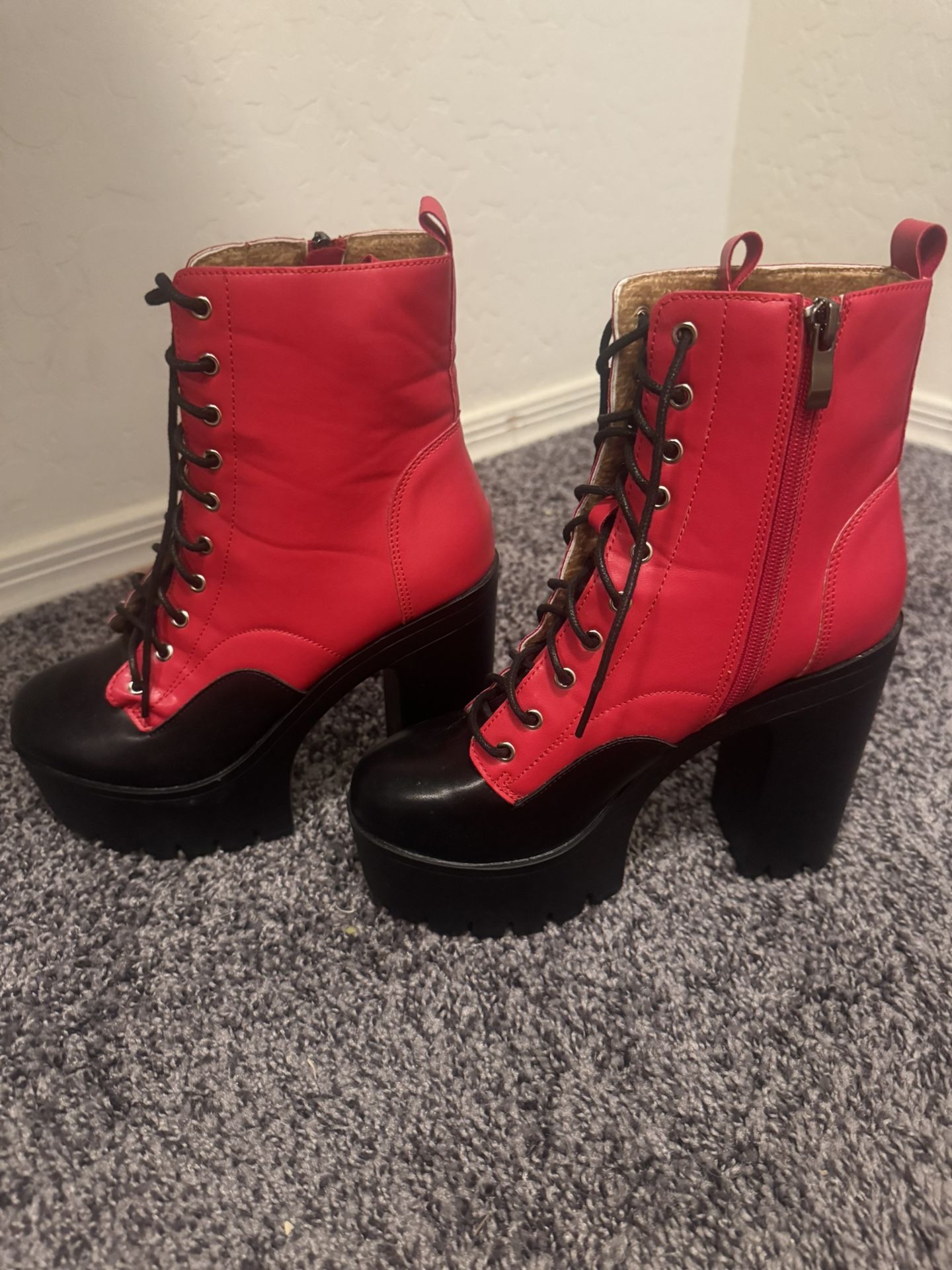Red and black boots