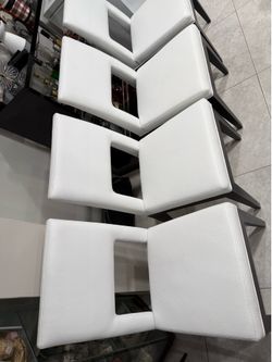 4 White Leather Dinning Table Chairs