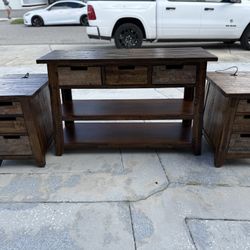 Distressed Wood Entry Table And Matching End Tables 