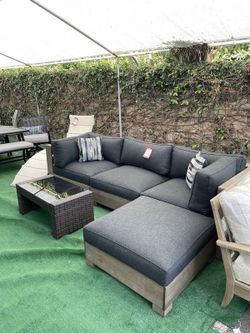 Brown & Charcoal Outdoor 4pc Set w/ Ottoman