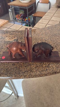 Vintage elephant, bookends, decorative pear