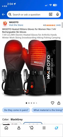 WASOTO 7.4V Rechargeable Heated Mittens Gloves (BlackGrey)