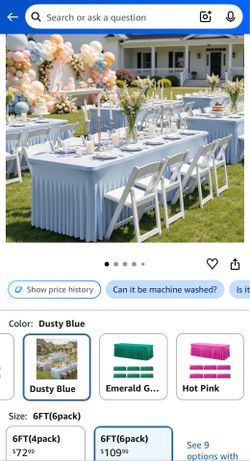 Pack Dusty Blue Spandex Tablecloths for 6 Foot Rectangle Tables, Wrinkle Free Stretchy Table Cloths 6ft Fitted Table Cover DeskSkirt for Weddings Birt