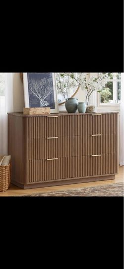 6-Drawer Wood Dresser with Gold Handles