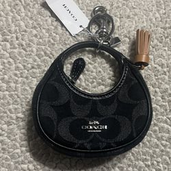 Coach Black Signature Purse Keyfob New