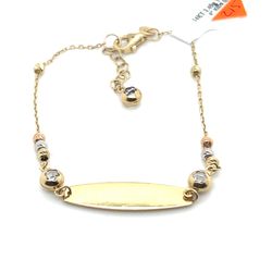 14kt Gold Tri Color Moon Id Bracelet 2.40grams 6” 172193 1