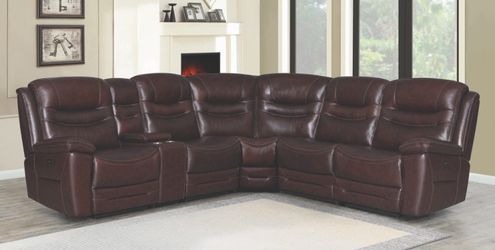 Brand New 6 Piece Brown Genuine Leather Power Reclining Sectional