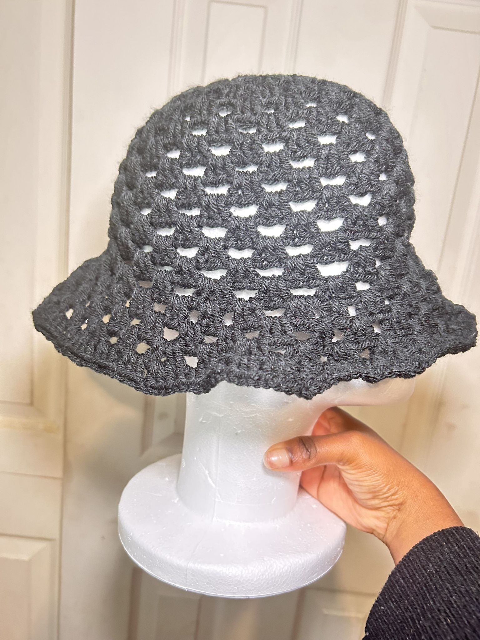 Black Crochet Bucket Hat