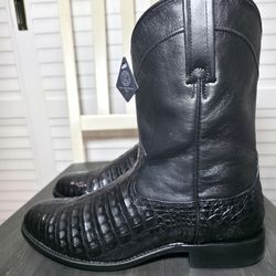 Cody James Black Carmen Caiman Belly Roper Boots Round Toe Mens Size 10.5