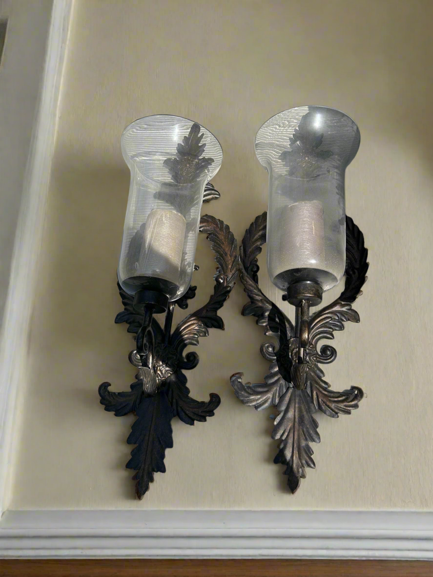 Glass and Metal Candle Holder Wall Sconces